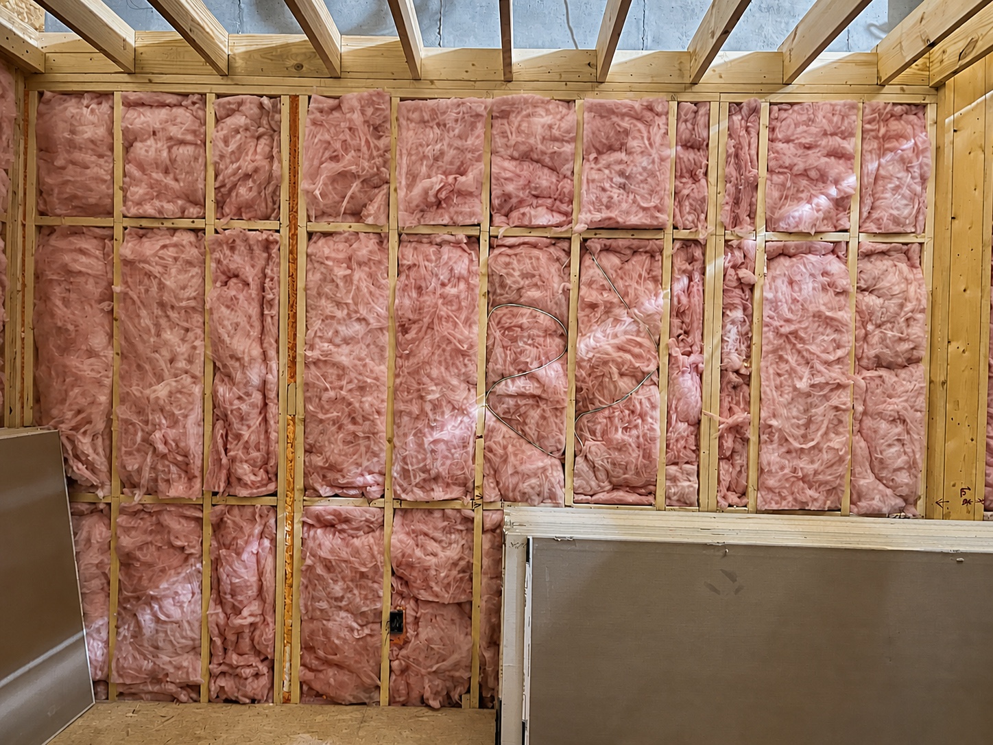 Insulation and prewire stage during theater construction