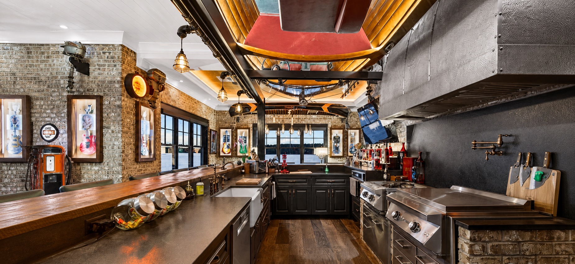 Custom entertaining kitchen with integrated lighting and displays