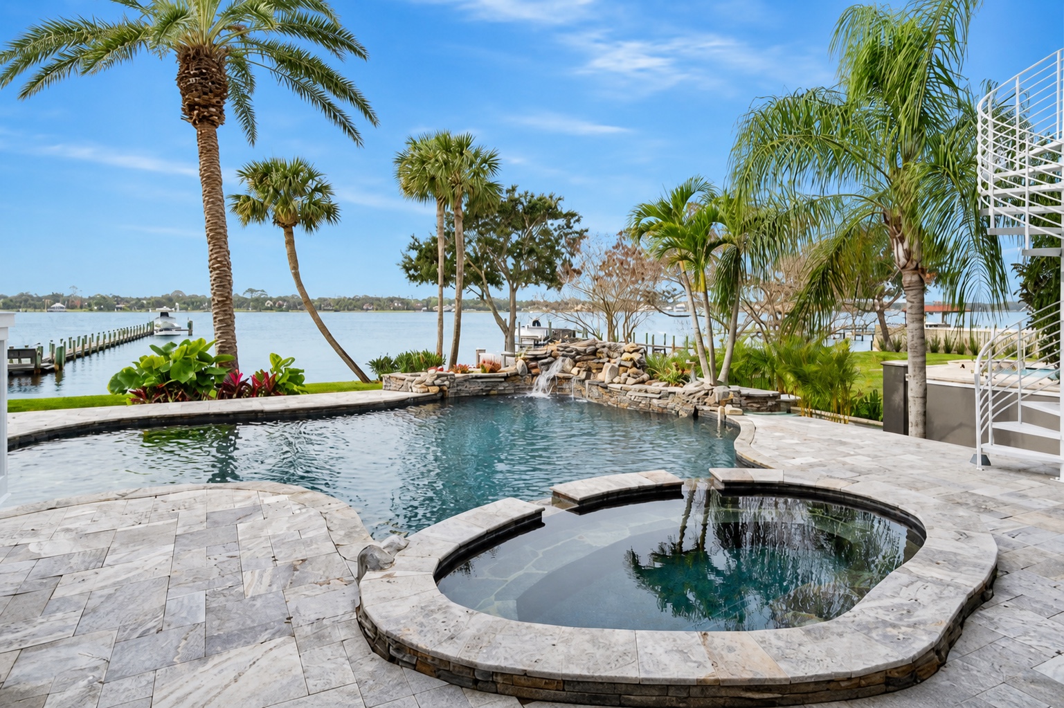 Pool and spa overlooking the Ormond Beach waterfront