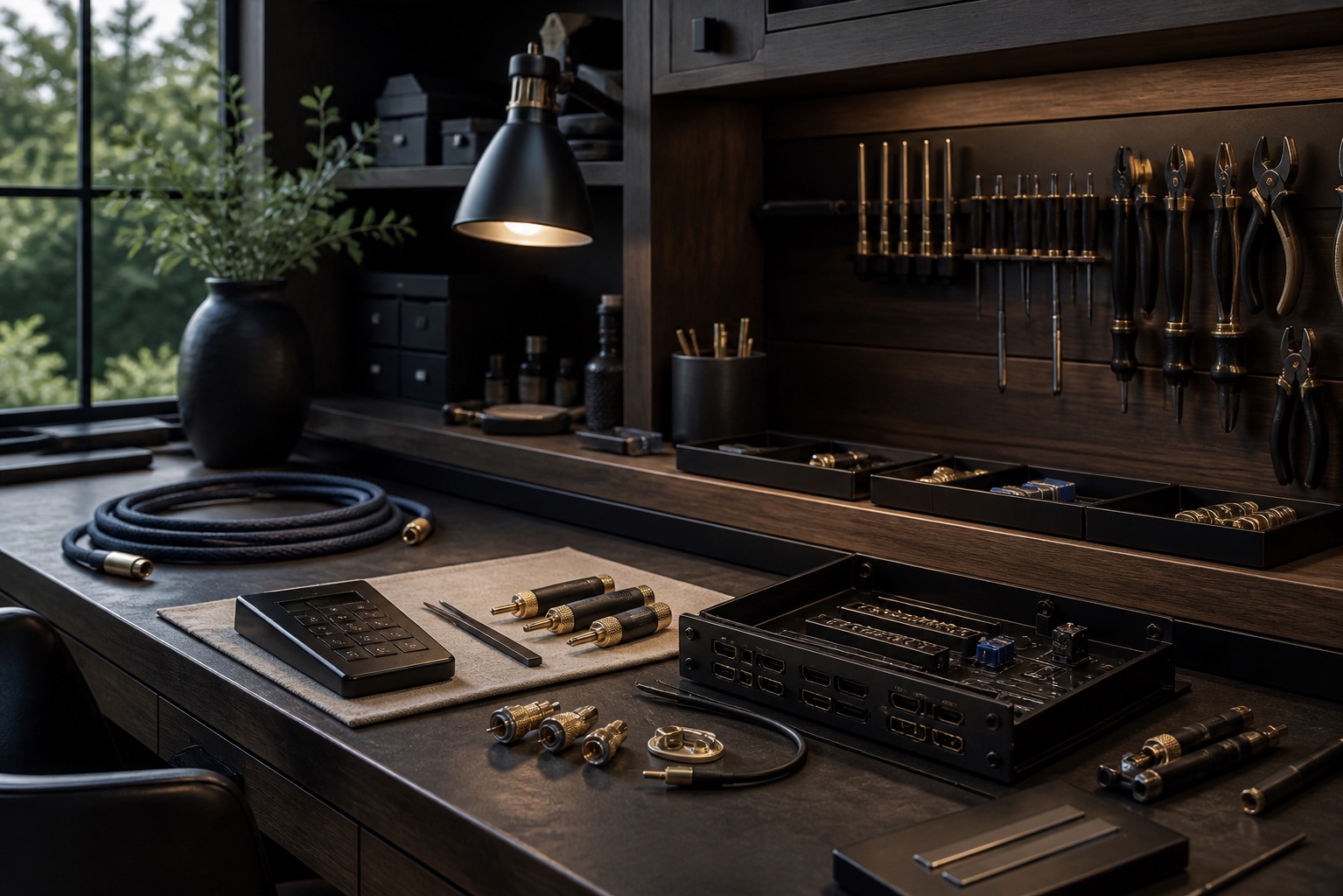 Detailed hands-on craftsmanship during a residential technology installation