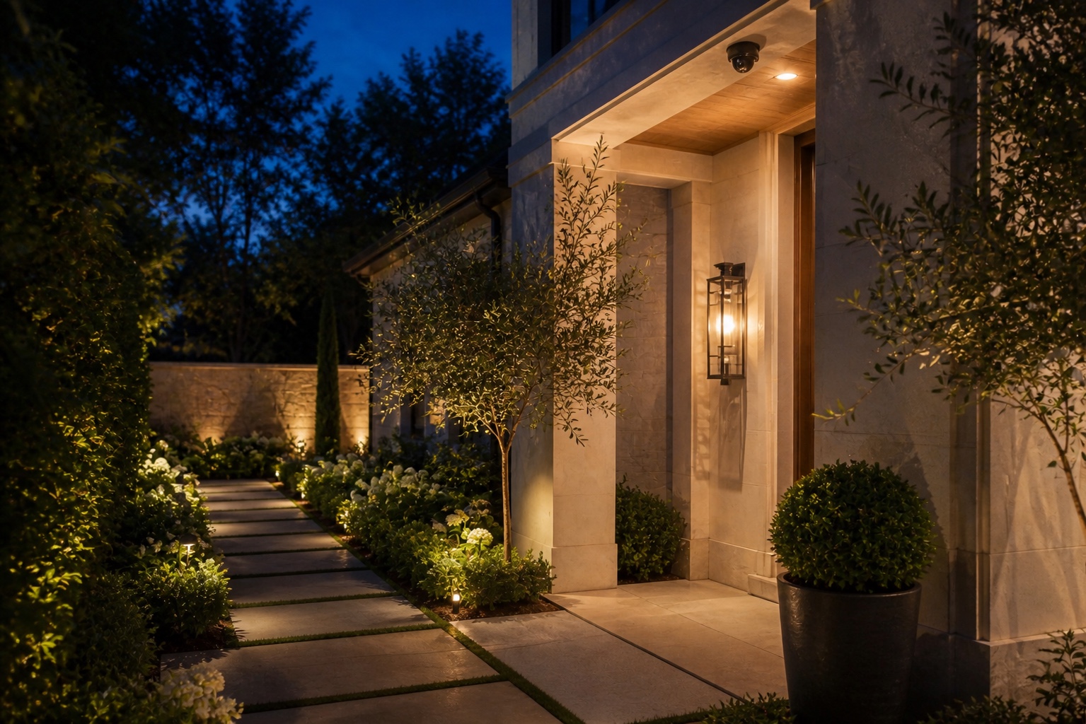 Subtle perimeter awareness at a landscaped garden entry