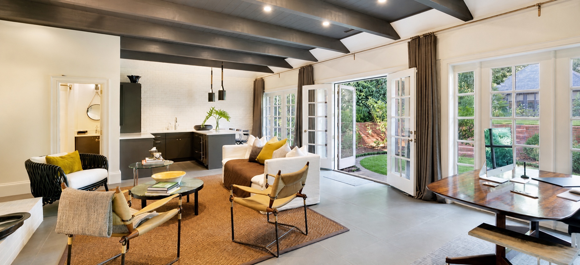 Dilworth garden room and home office opening to the landscaped courtyard