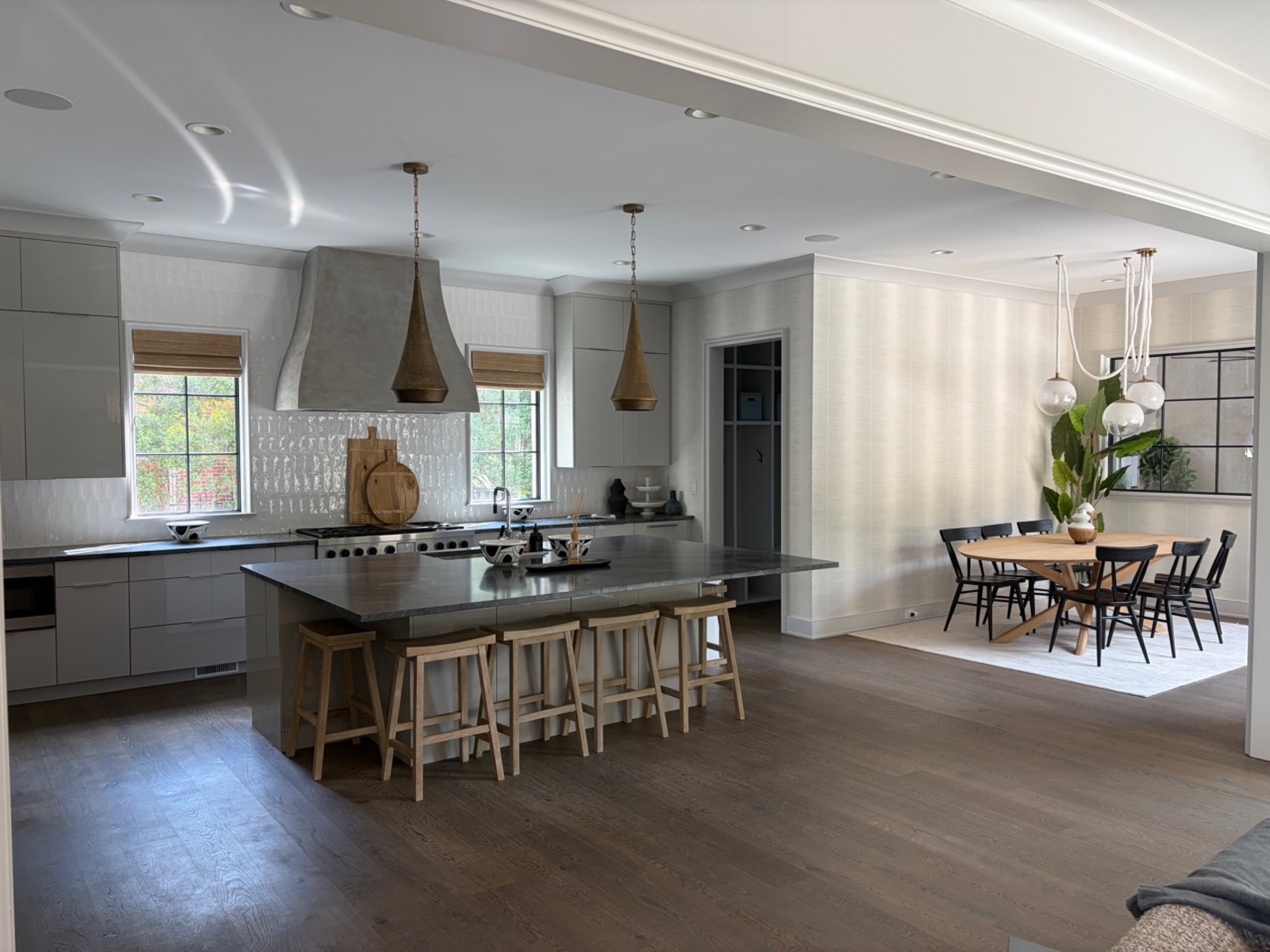 Open Eastover kitchen and dining area with in-ceiling audio