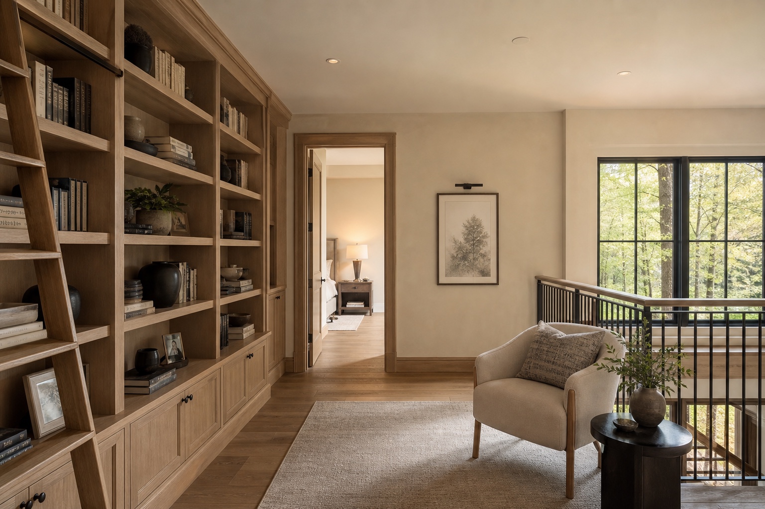 Connected guest-wing library with discreet wireless coverage