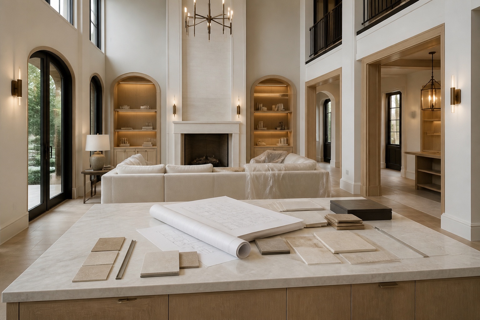 Plans and finish samples in a residence during final construction