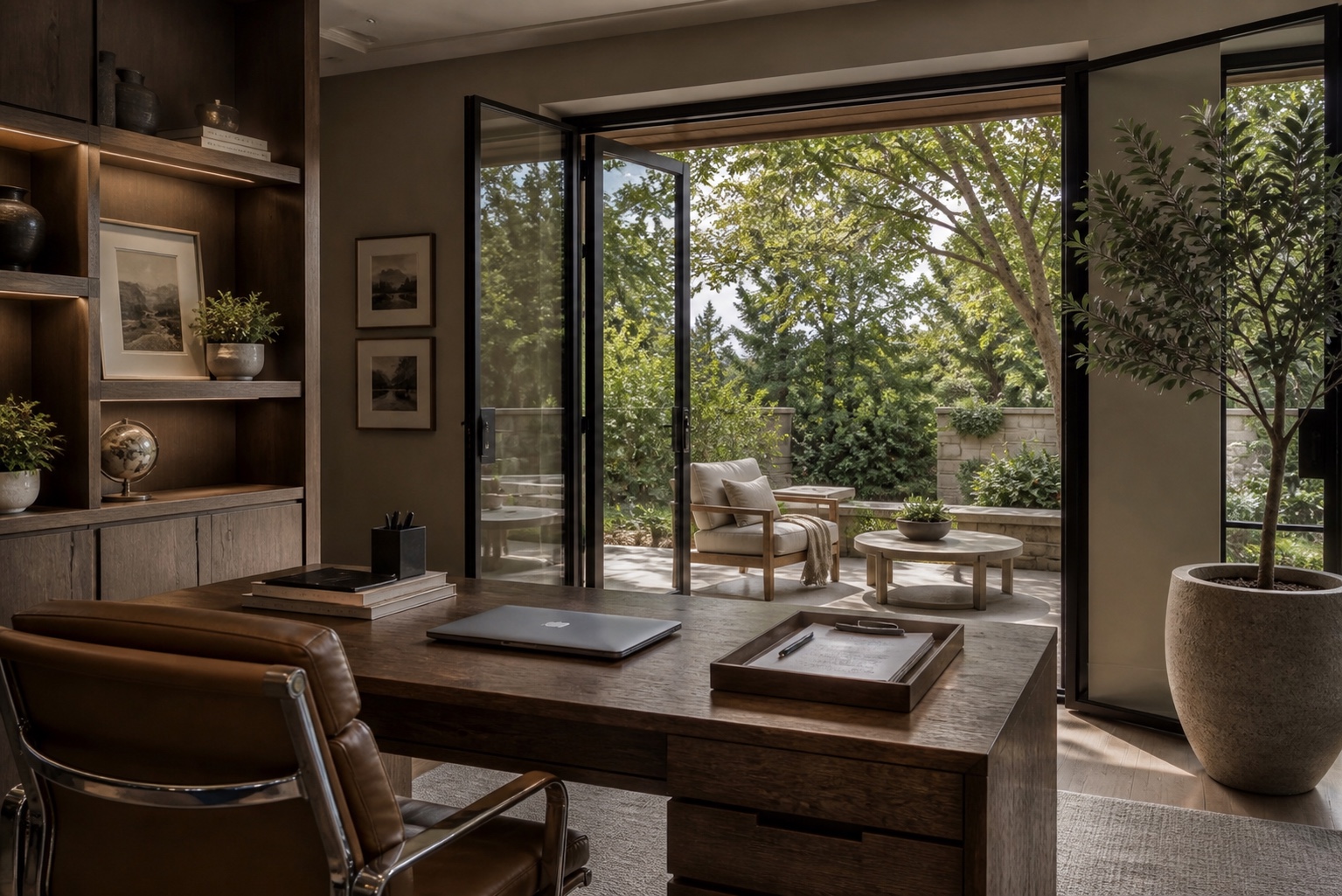Garden-facing home office supported by whole-home connectivity